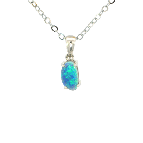 Australian Doublet Opal Pendant set in 925 Sterling Silver - Blue-Green - Australian Opal Cutters and Pearl Divers