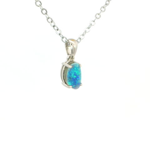 Australian Doublet Opal Pendant set in 925 Sterling Silver - Blue-Green - Australian Opal Cutters and Pearl Divers