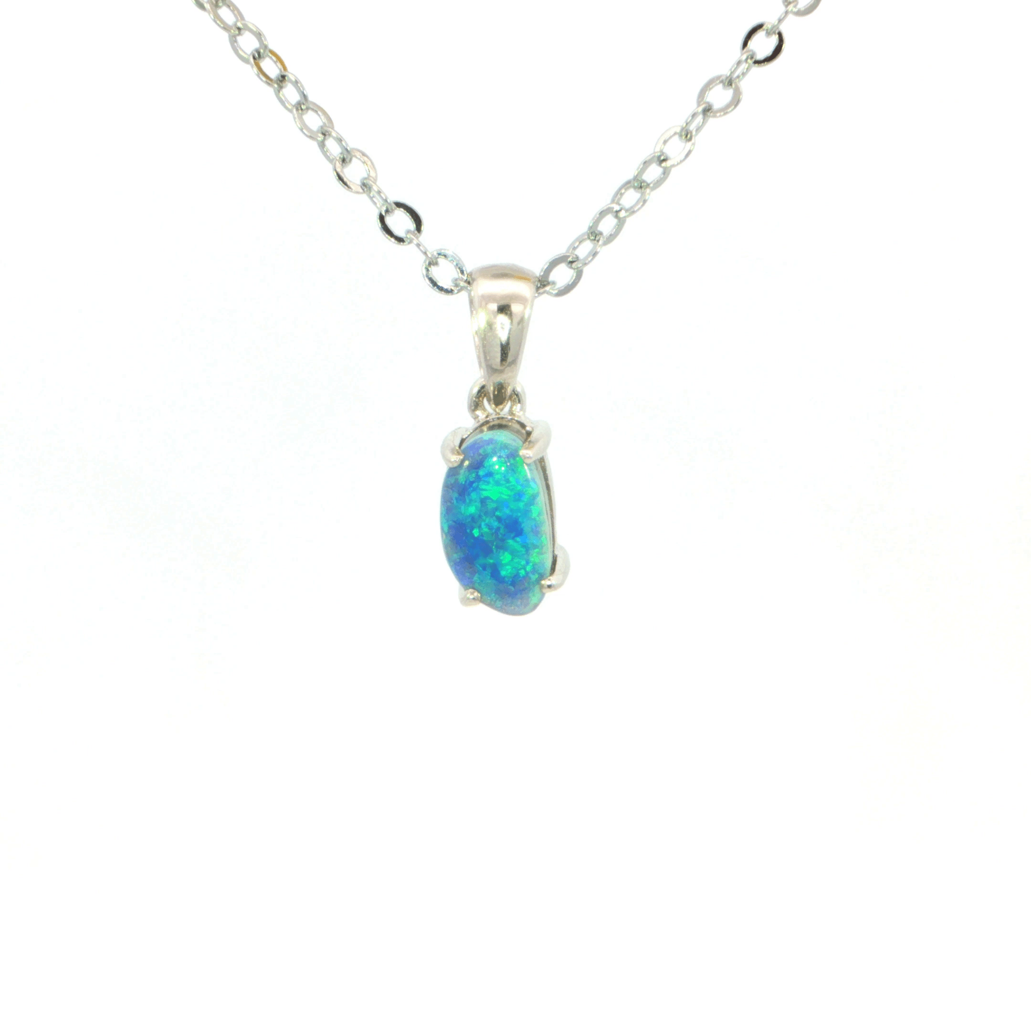 Australian Doublet Opal Pendant set in 925 Sterling Silver - Blue-Green - Australian Opal Cutters and Pearl Divers