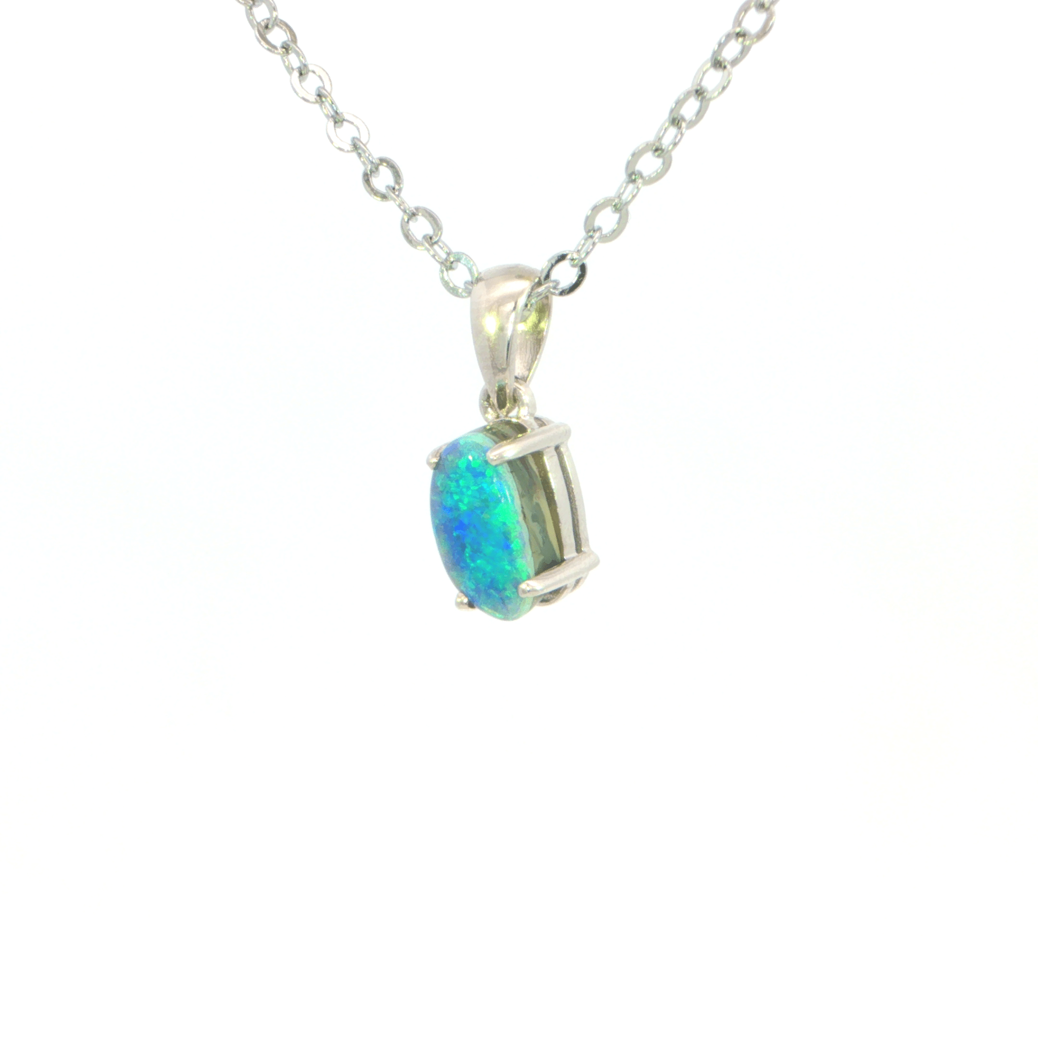 Australian Doublet Opal Pendant set in 925 Sterling Silver - Blue-Green - Australian Opal Cutters and Pearl Divers