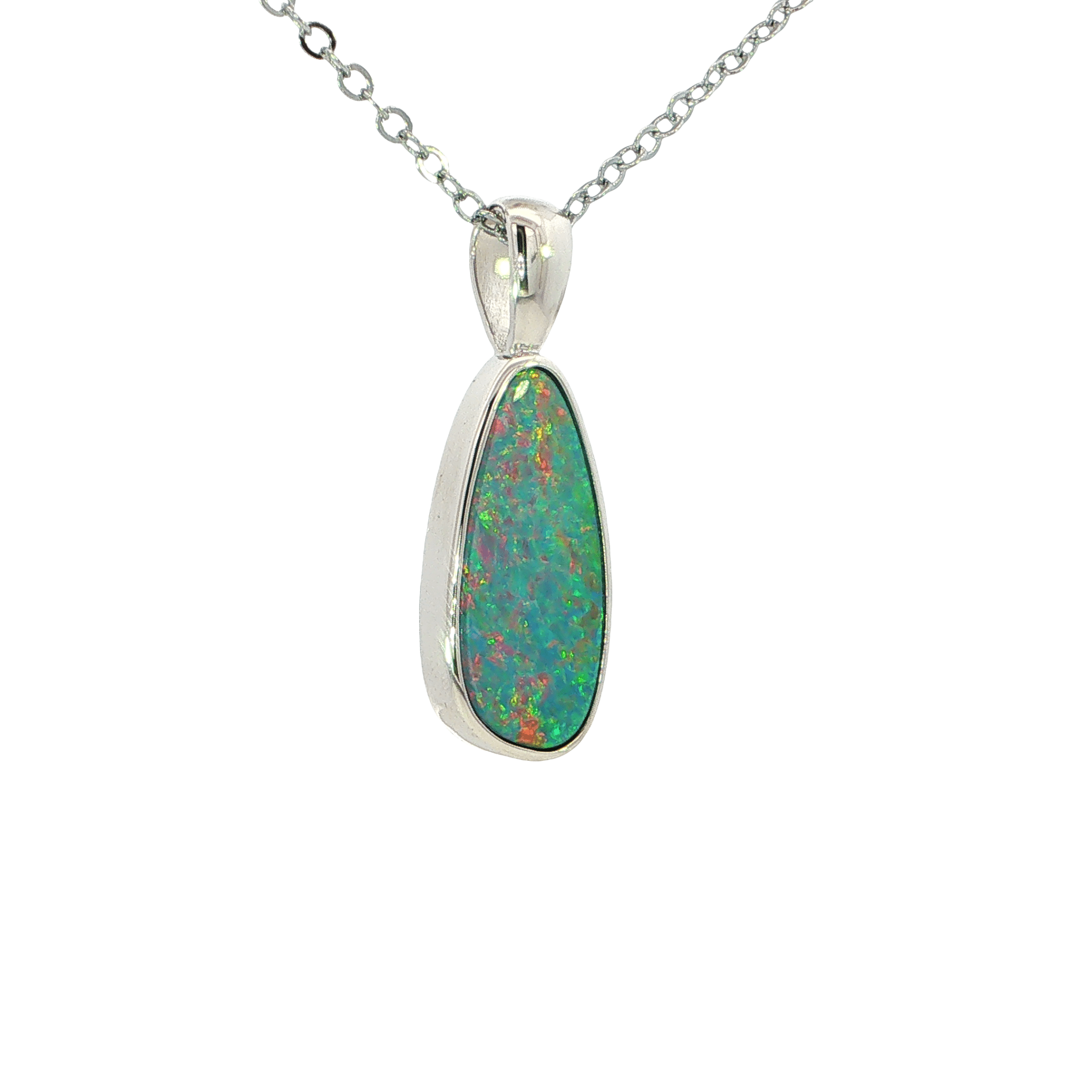 Australian Doublet Opal Pendant set in 925 Sterling Silver - Multicolour - Australian Opal Cutters and Pearl Divers