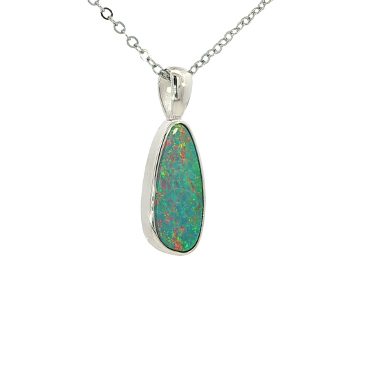 Australian Doublet Opal Pendant set in 925 Sterling Silver - Multicolour - Australian Opal Cutters and Pearl Divers