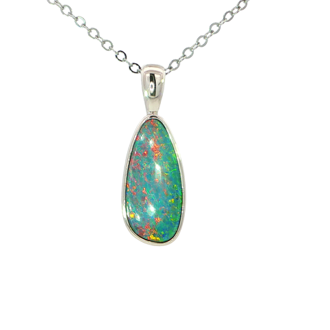 Australian Doublet Opal Pendant set in 925 Sterling Silver - Multicolour - Australian Opal Cutters and Pearl Divers