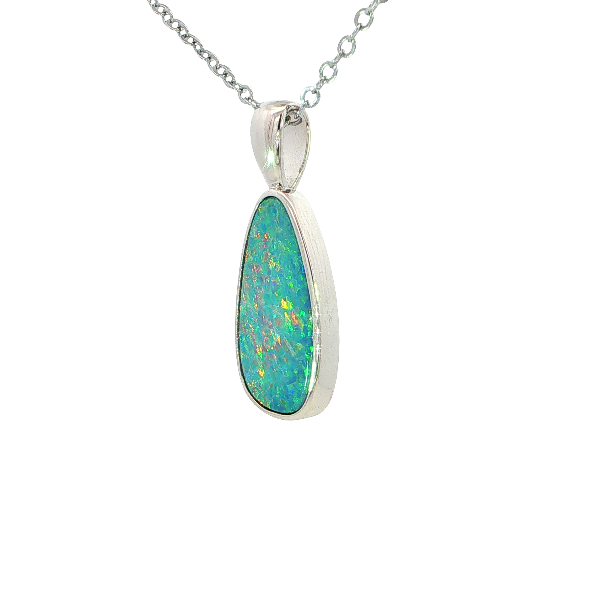 Australian Doublet Opal Pendant set in 925 Sterling Silver - Multicolour - Australian Opal Cutters and Pearl Divers