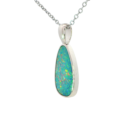 Australian Doublet Opal Pendant set in 925 Sterling Silver - Multicolour - Australian Opal Cutters and Pearl Divers