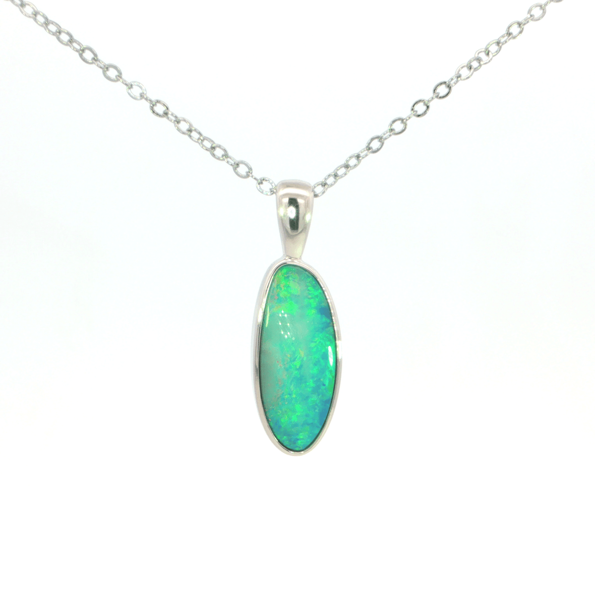 Australian Doublet Opal Pendant set in 925 Sterling Silver - Green-Blue - Australian Opal Cutters and Pearl Divers