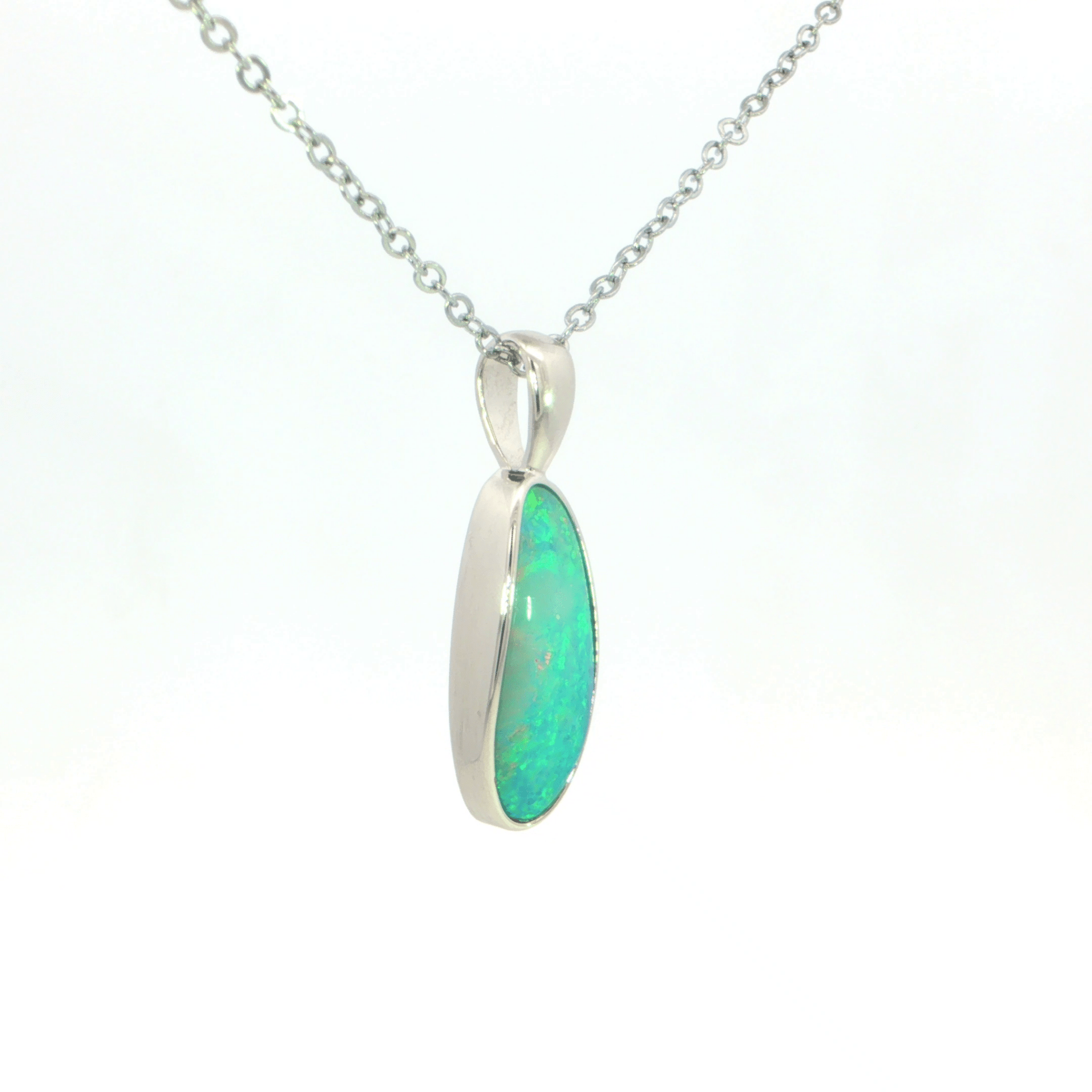 Australian Doublet Opal Pendant set in 925 Sterling Silver - Green-Blue - Australian Opal Cutters and Pearl Divers