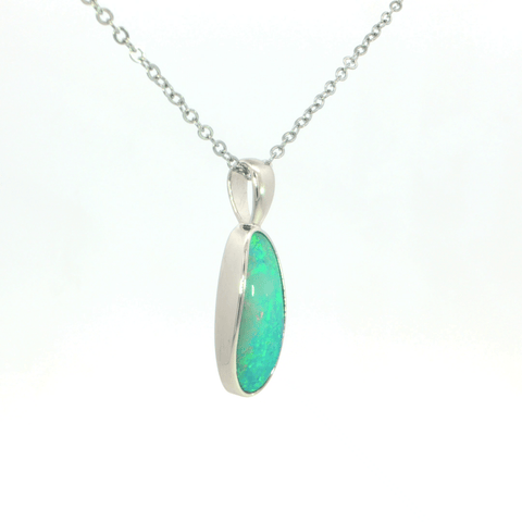 Australian Doublet Opal Pendant set in 925 Sterling Silver - Green-Blue - Australian Opal Cutters and Pearl Divers