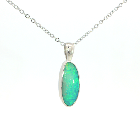 Australian Doublet Opal Pendant set in 925 Sterling Silver - Green-Blue - Australian Opal Cutters and Pearl Divers