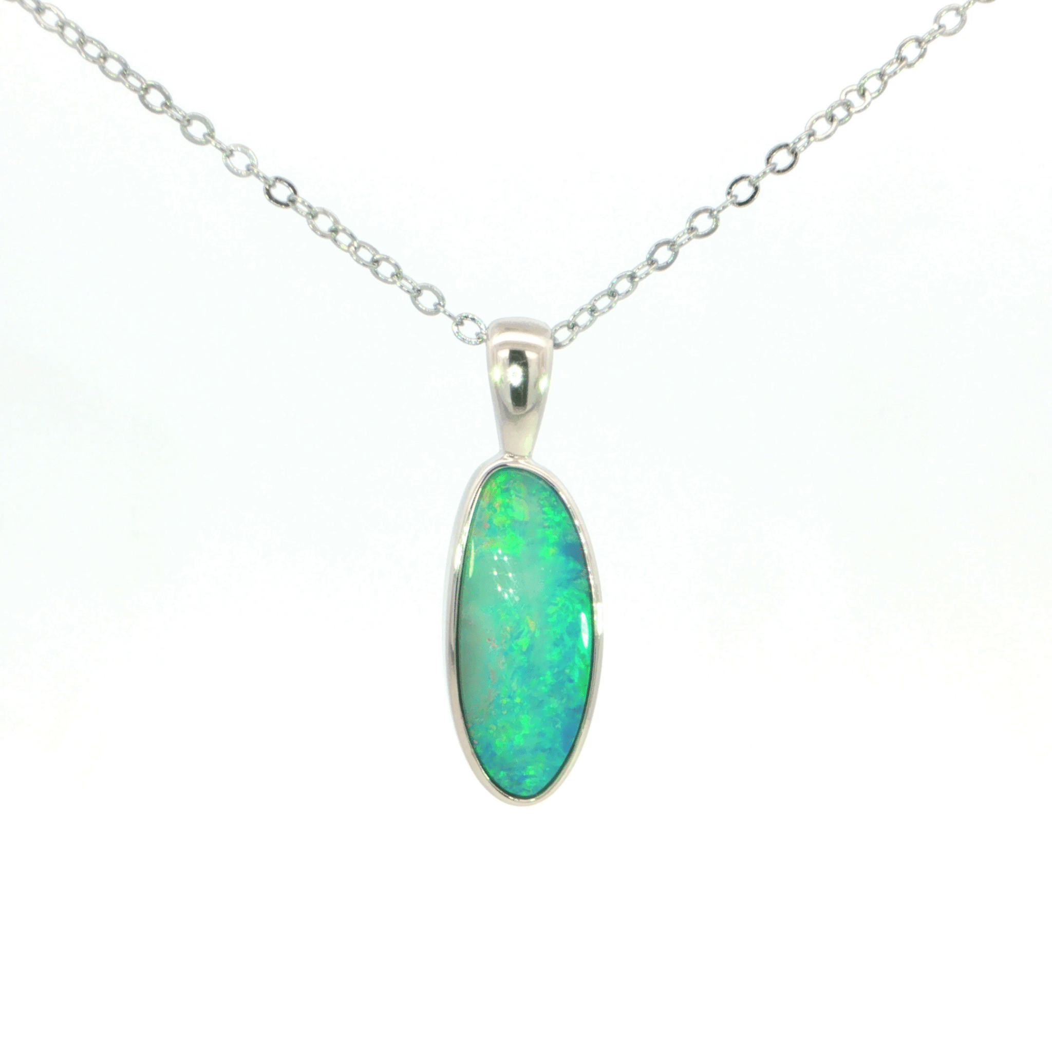 Australian Doublet Opal Pendant set in 925 Sterling Silver - Green-Blue - Australian Opal Cutters and Pearl Divers