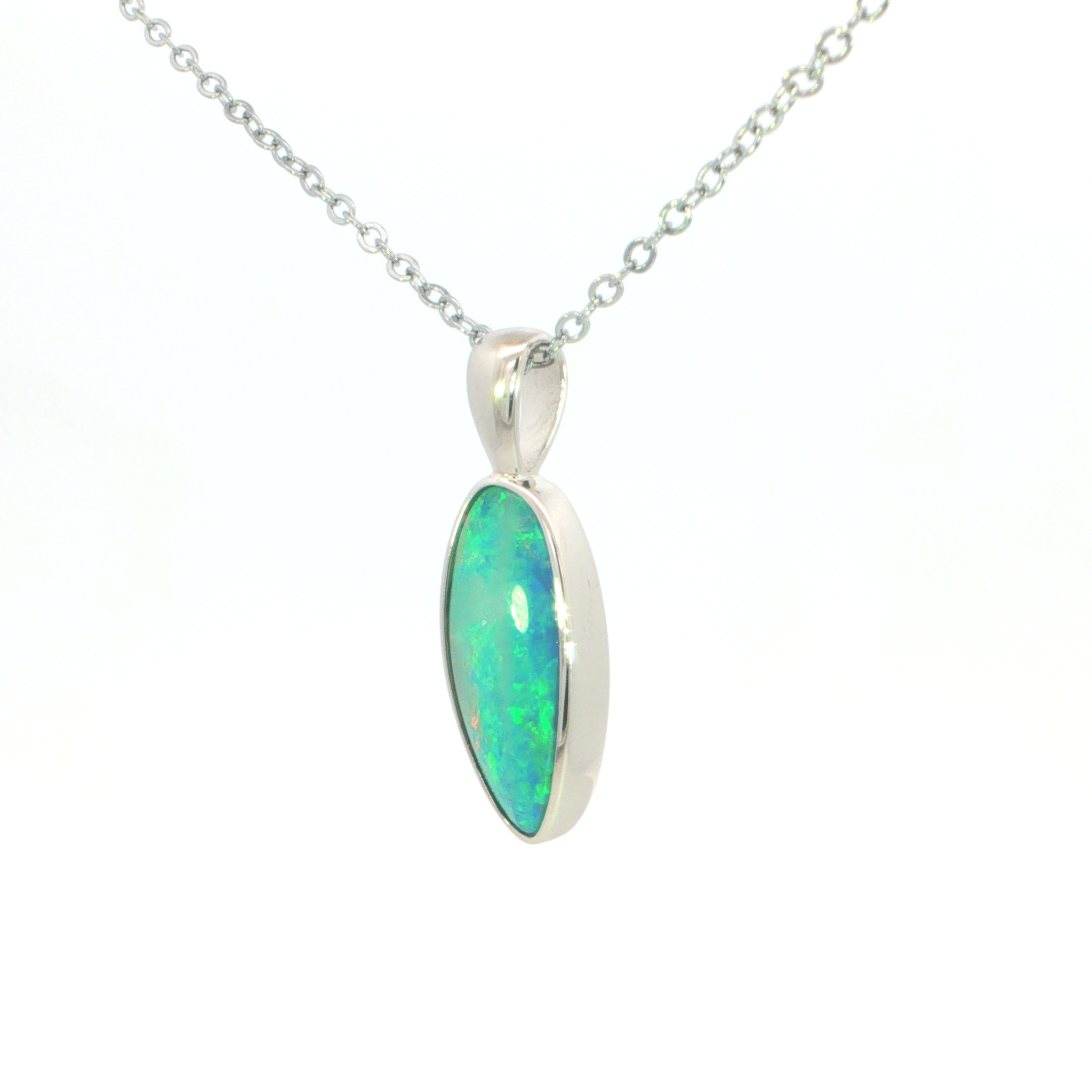Australian Doublet Opal Pendant set in 925 Sterling Silver - Green-Blue - Australian Opal Cutters and Pearl Divers