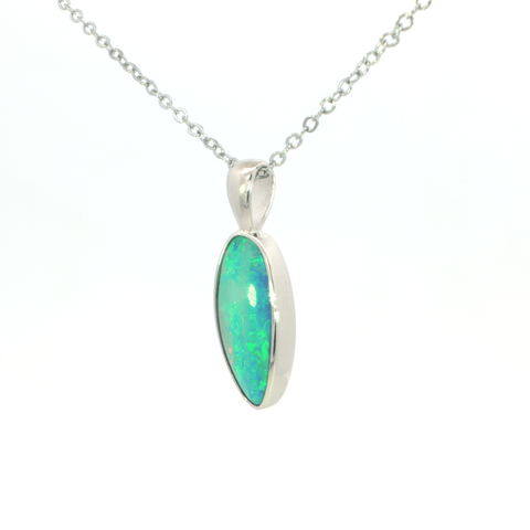 Australian Doublet Opal Pendant set in 925 Sterling Silver - Green-Blue - Australian Opal Cutters and Pearl Divers