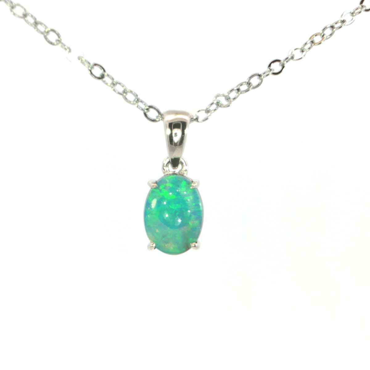 Australian Opal Doublet Pendant set in 925 Sterling Silver - Green-Blue - Australian Opal Cutters and Pearl Divers