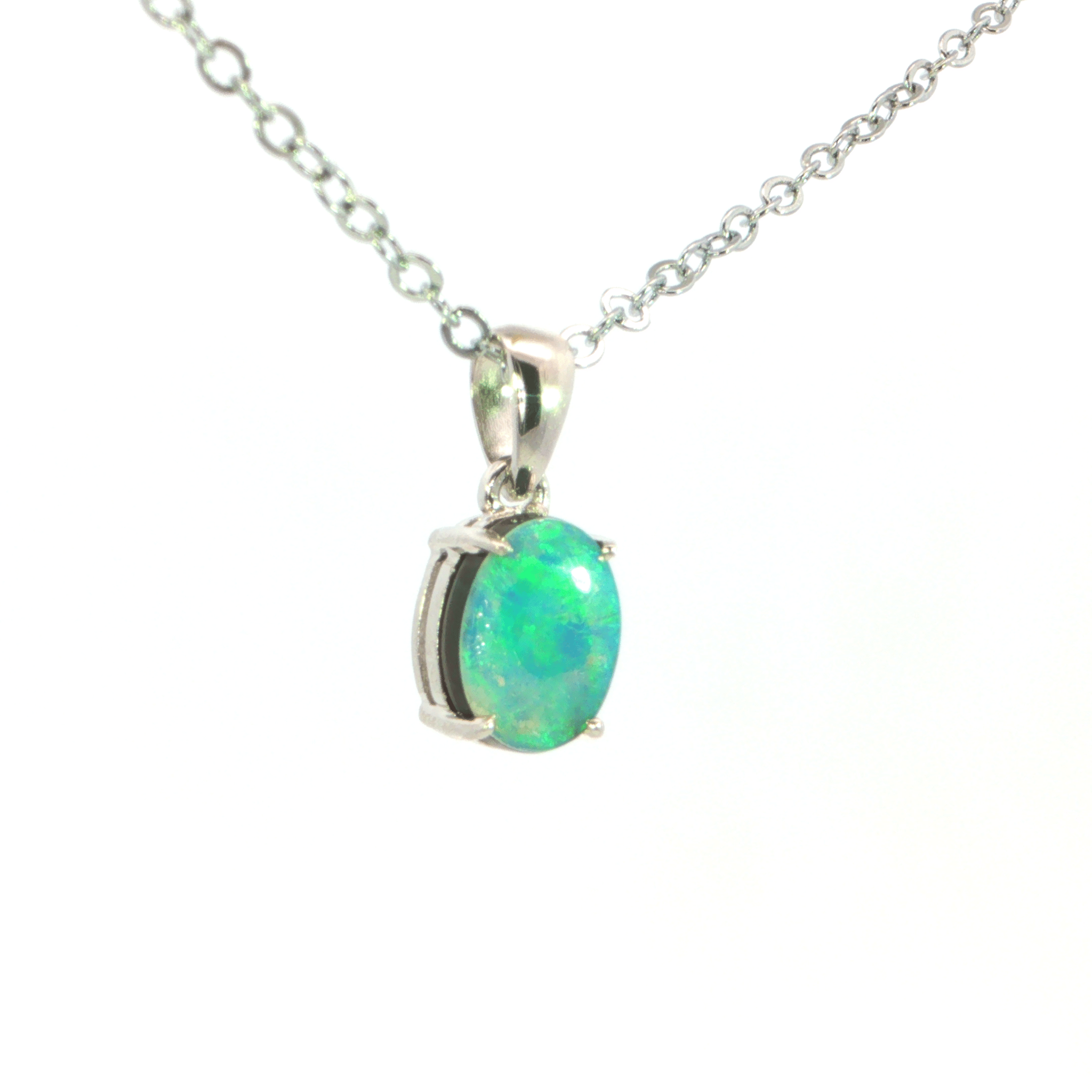 Australian Opal Doublet Pendant set in 925 Sterling Silver - Green-Blue - Australian Opal Cutters and Pearl Divers