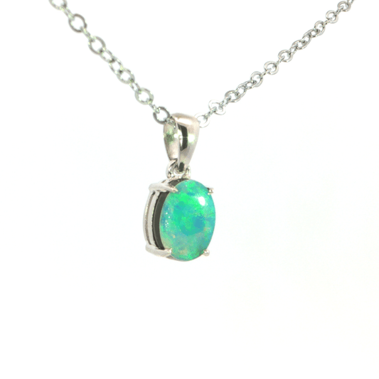 Australian Opal Doublet Pendant set in 925 Sterling Silver - Green-Blue - Australian Opal Cutters and Pearl Divers