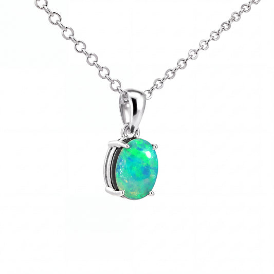 Australian Opal Doublet Pendant set in 925 Sterling Silver - Green-Blue - Australian Opal Cutters and Pearl Divers