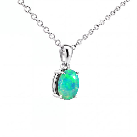 Australian Opal Doublet Pendant set in 925 Sterling Silver - Green-Blue - Australian Opal Cutters and Pearl Divers