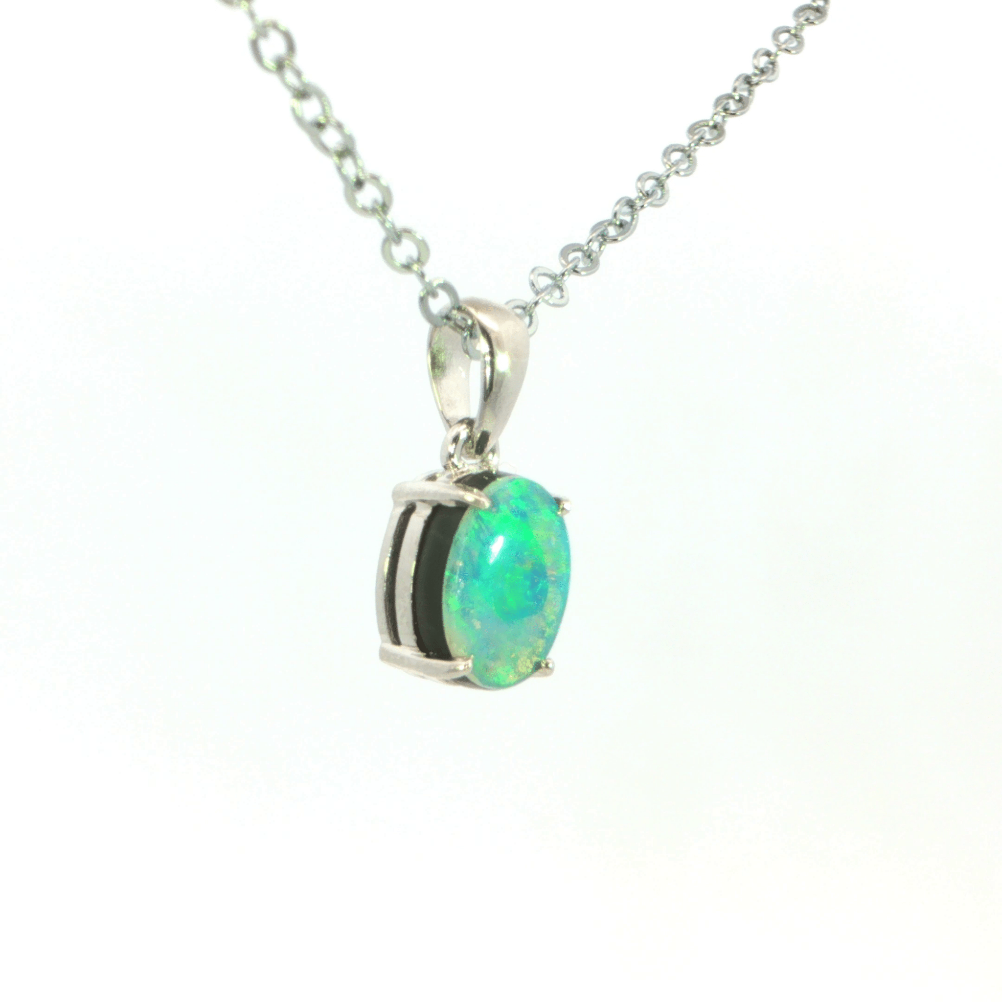 Australian Opal Doublet Pendant set in 925 Sterling Silver - Green-Blue - Australian Opal Cutters and Pearl Divers