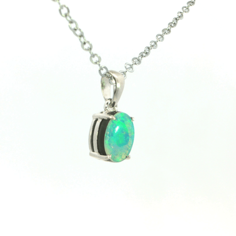 Australian Opal Doublet Pendant set in 925 Sterling Silver - Green-Blue - Australian Opal Cutters and Pearl Divers