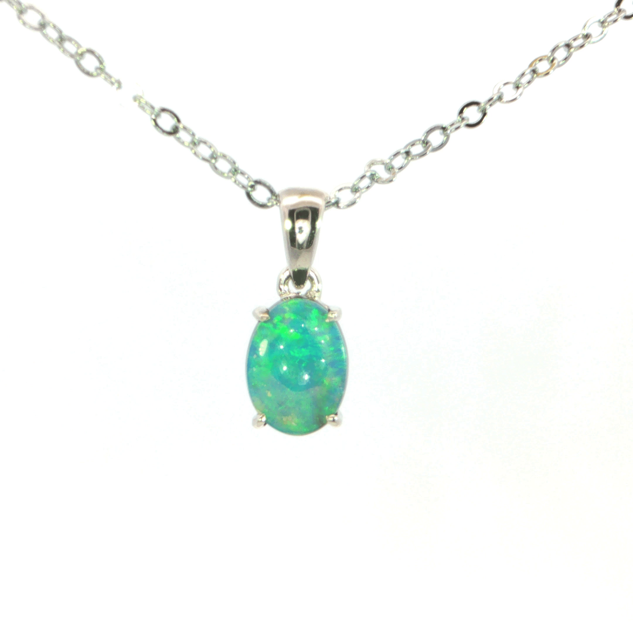 Australian Opal Doublet Pendant set in 925 Sterling Silver - Green-Blue - Australian Opal Cutters and Pearl Divers