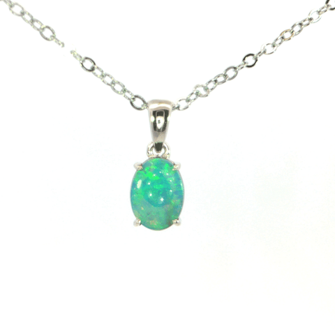 Australian Opal Doublet Pendant set in 925 Sterling Silver - Green-Blue - Australian Opal Cutters and Pearl Divers