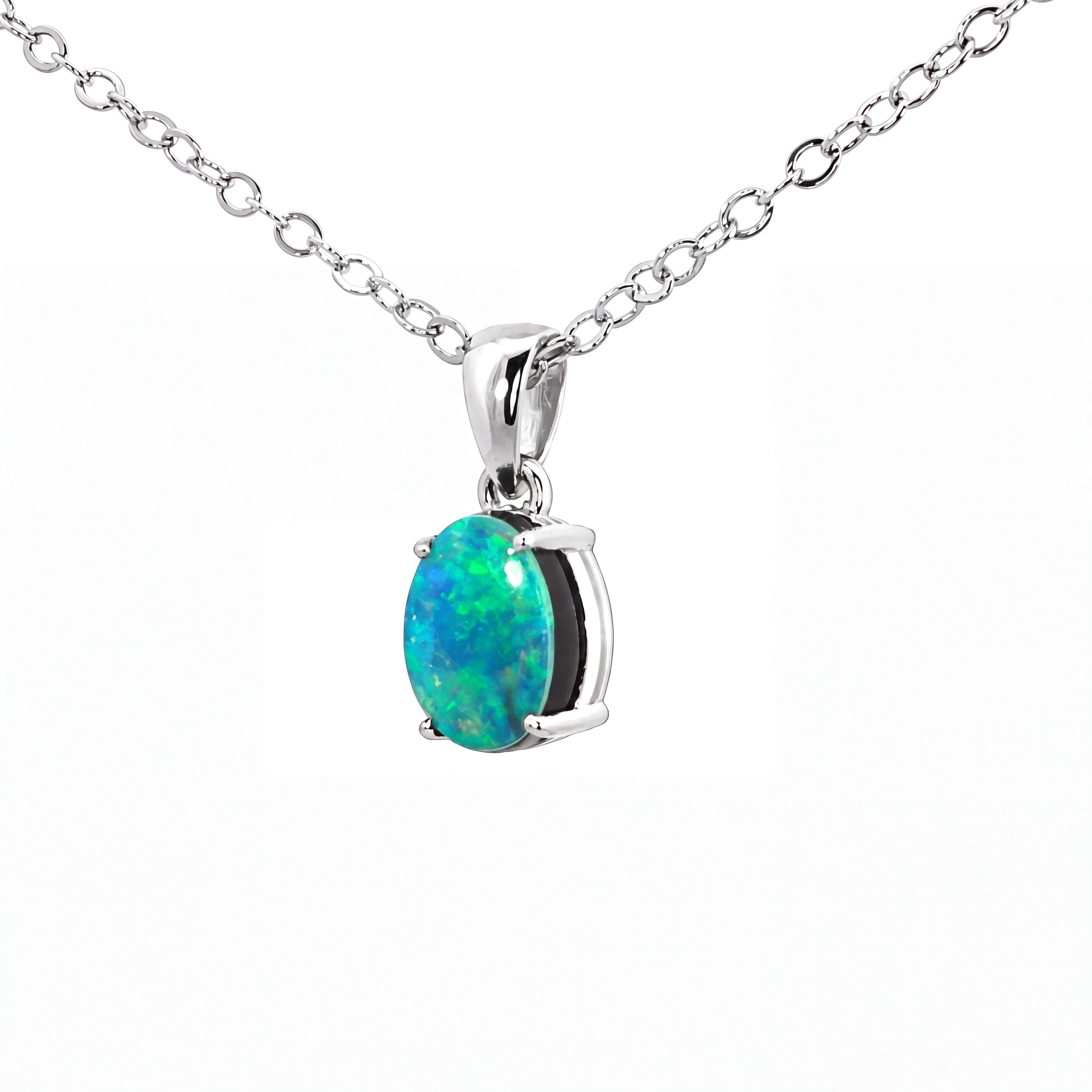 Australian Opal Doublet Pendant set in 925 Sterling Silver - Green-Blue - Australian Opal Cutters and Pearl Divers
