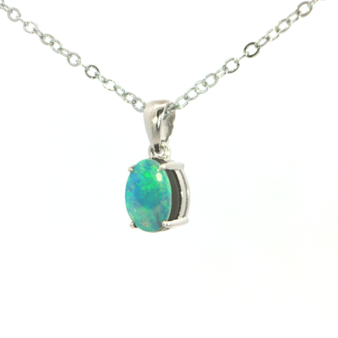 Australian Opal Doublet Pendant set in 925 Sterling Silver - Green-Blue - Australian Opal Cutters and Pearl Divers