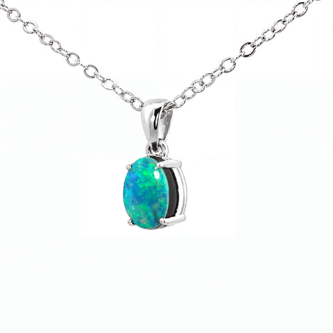 Australian Opal Doublet Pendant set in 925 Sterling Silver - Green-Blue - Australian Opal Cutters and Pearl Divers