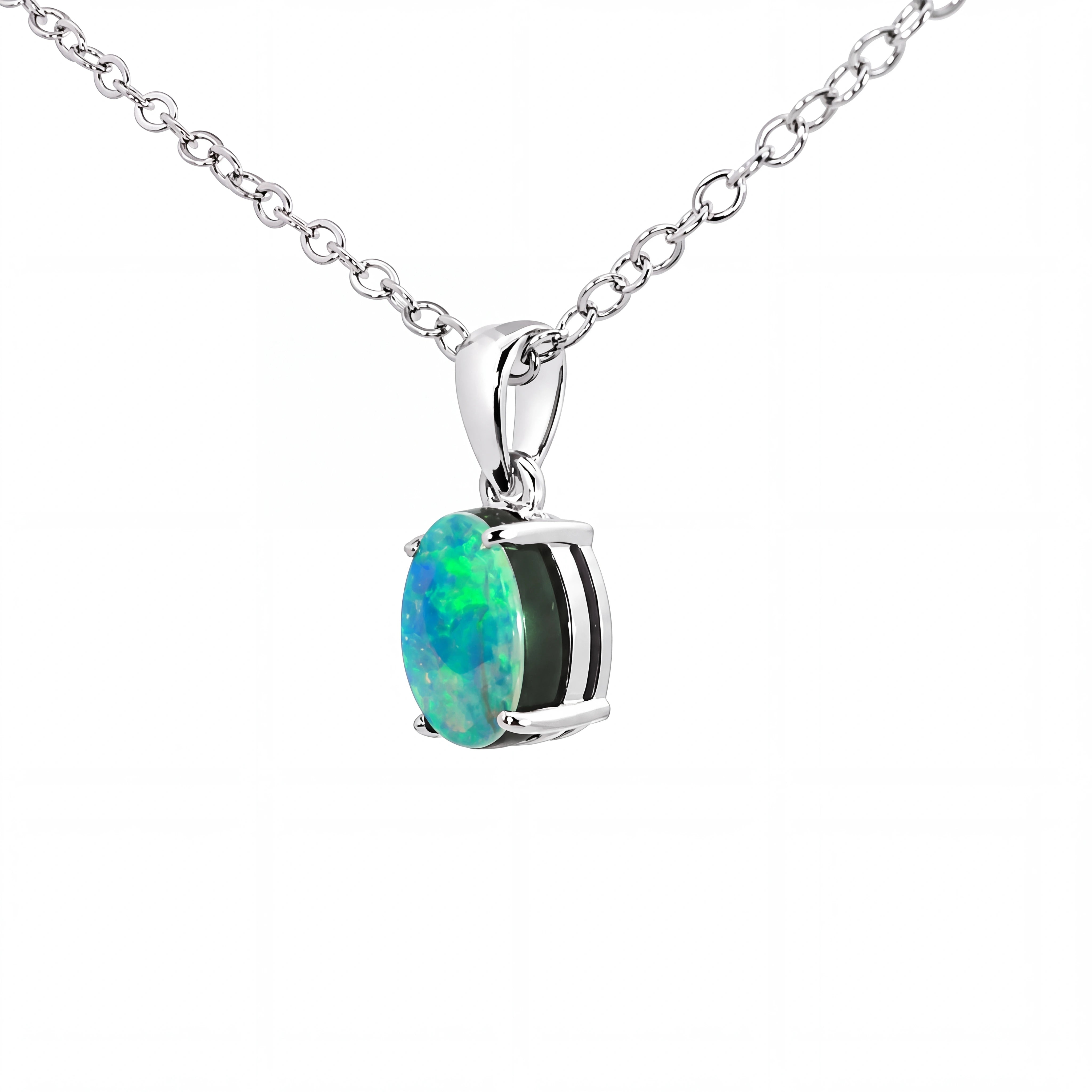 Australian Opal Doublet Pendant set in 925 Sterling Silver - Green-Blue - Australian Opal Cutters and Pearl Divers