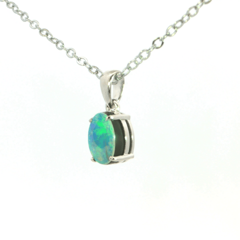 Australian Opal Doublet Pendant set in 925 Sterling Silver - Green-Blue - Australian Opal Cutters and Pearl Divers