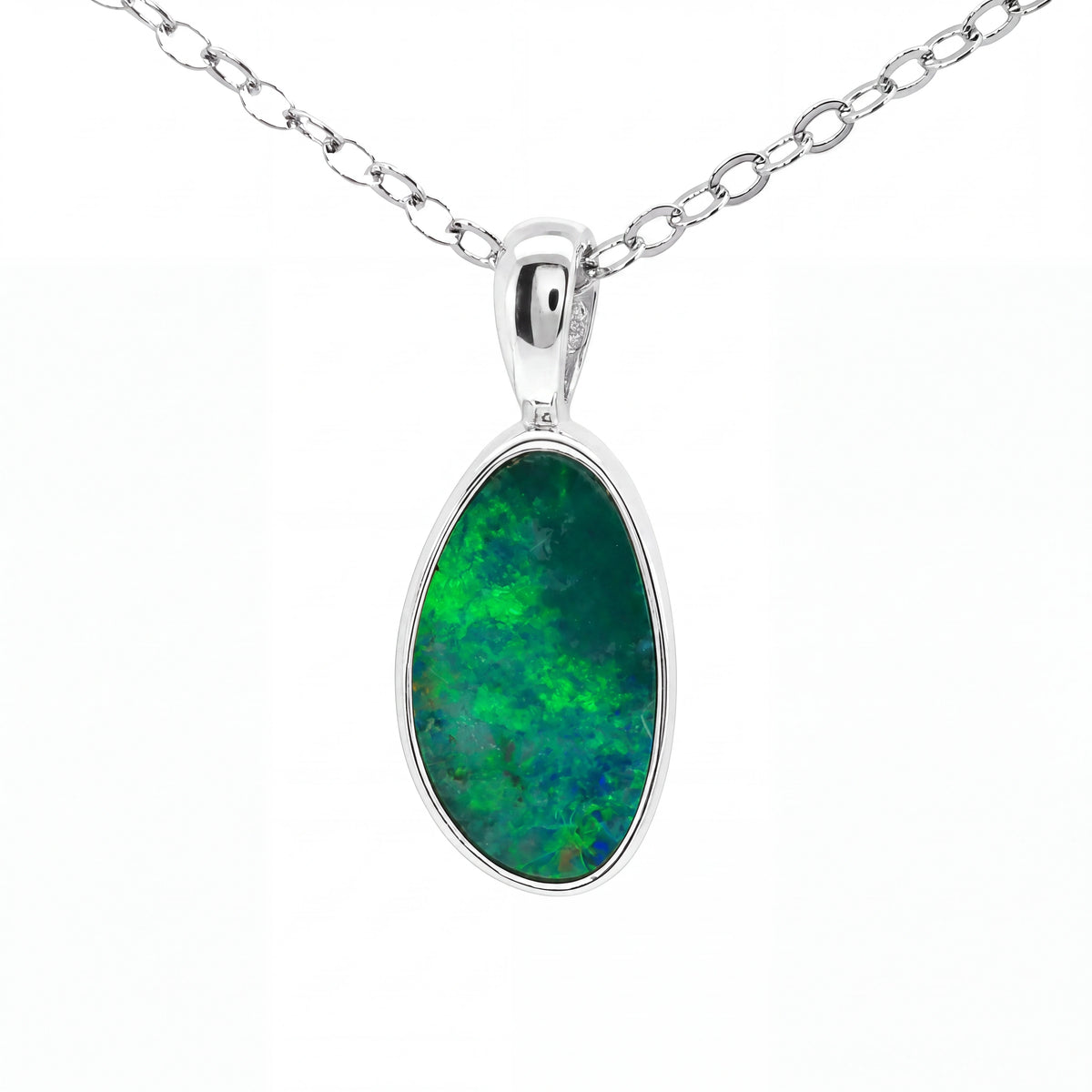 Australian Doublet Opal Pendant Set in 925 Sterling Silver - Green-Blue - Australian Opal Cutters and Pearl Divers