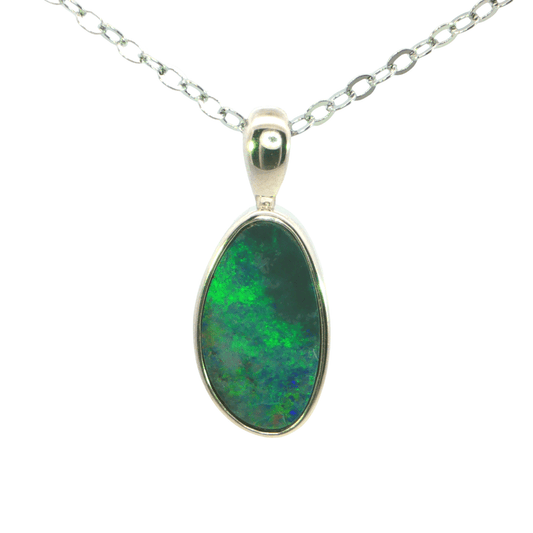 Australian Doublet Opal Pendant Set in 925 Sterling Silver - Green-Blue - Australian Opal Cutters and Pearl Divers