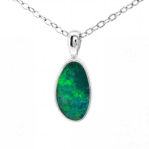 Australian Doublet Opal Pendant Set in 925 Sterling Silver - Green-Blue - Australian Opal Cutters and Pearl Divers