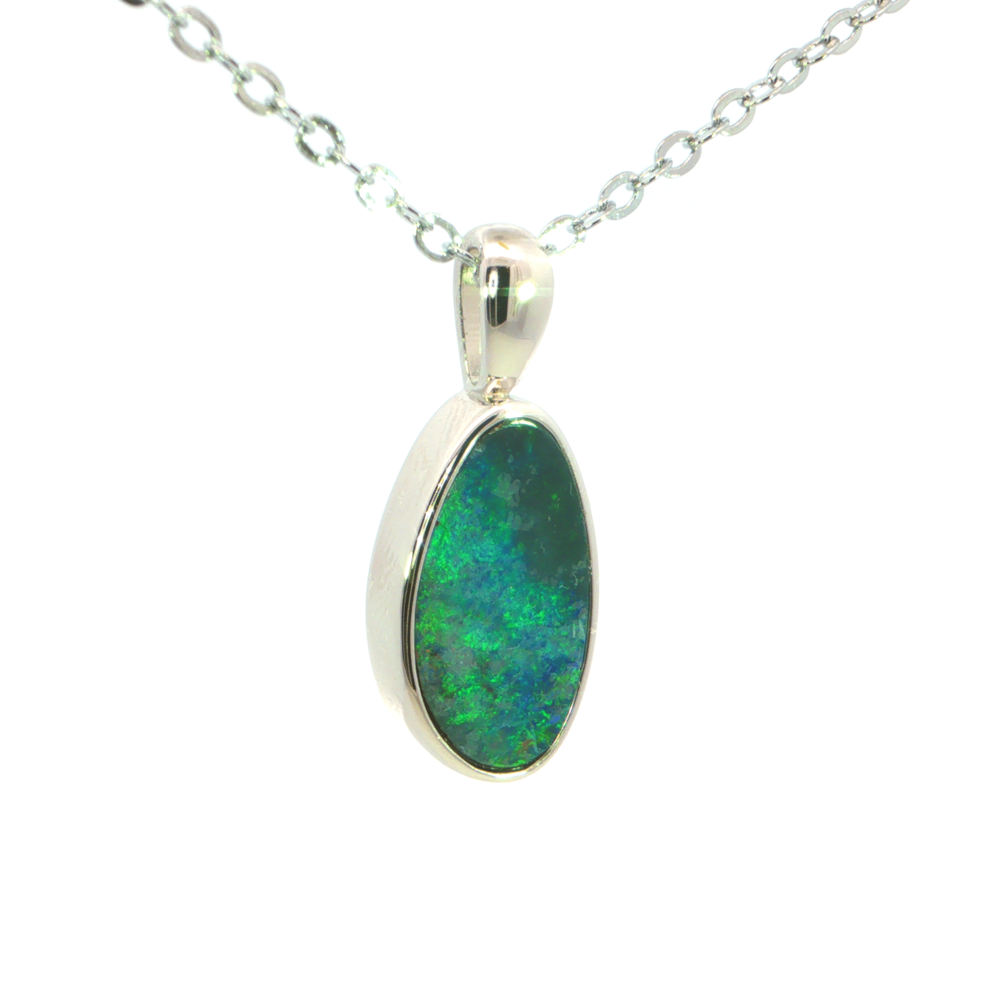 Australian Doublet Opal Pendant Set in 925 Sterling Silver - Green-Blue - Australian Opal Cutters and Pearl Divers