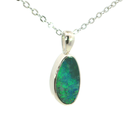 Australian Doublet Opal Pendant Set in 925 Sterling Silver - Green-Blue - Australian Opal Cutters and Pearl Divers