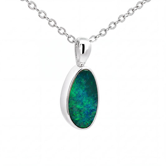 Australian Doublet Opal Pendant Set in 925 Sterling Silver - Green-Blue - Australian Opal Cutters and Pearl Divers