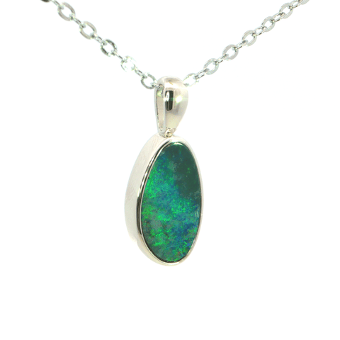 Australian Doublet Opal Pendant Set in 925 Sterling Silver - Green-Blue - Australian Opal Cutters and Pearl Divers