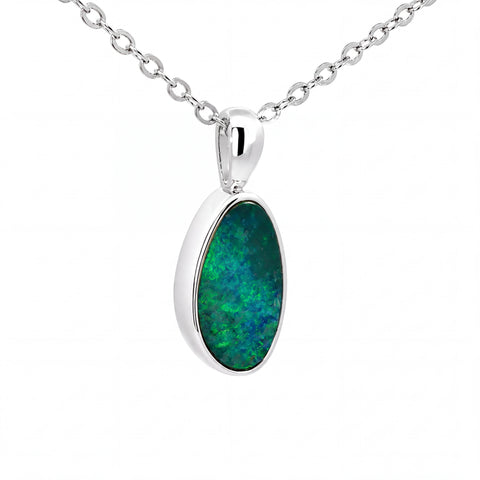 Australian Doublet Opal Pendant Set in 925 Sterling Silver - Green-Blue - Australian Opal Cutters and Pearl Divers