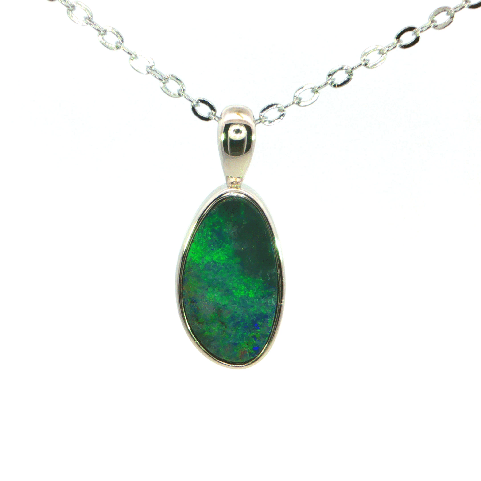 Australian Doublet Opal Pendant Set in 925 Sterling Silver - Green-Blue - Australian Opal Cutters and Pearl Divers
