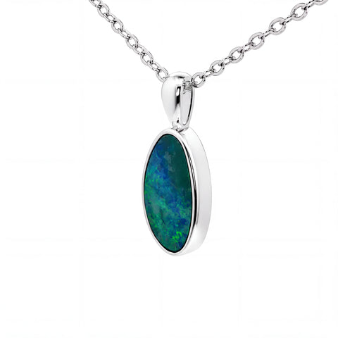 Australian Doublet Opal Pendant Set in 925 Sterling Silver - Green-Blue - Australian Opal Cutters and Pearl Divers