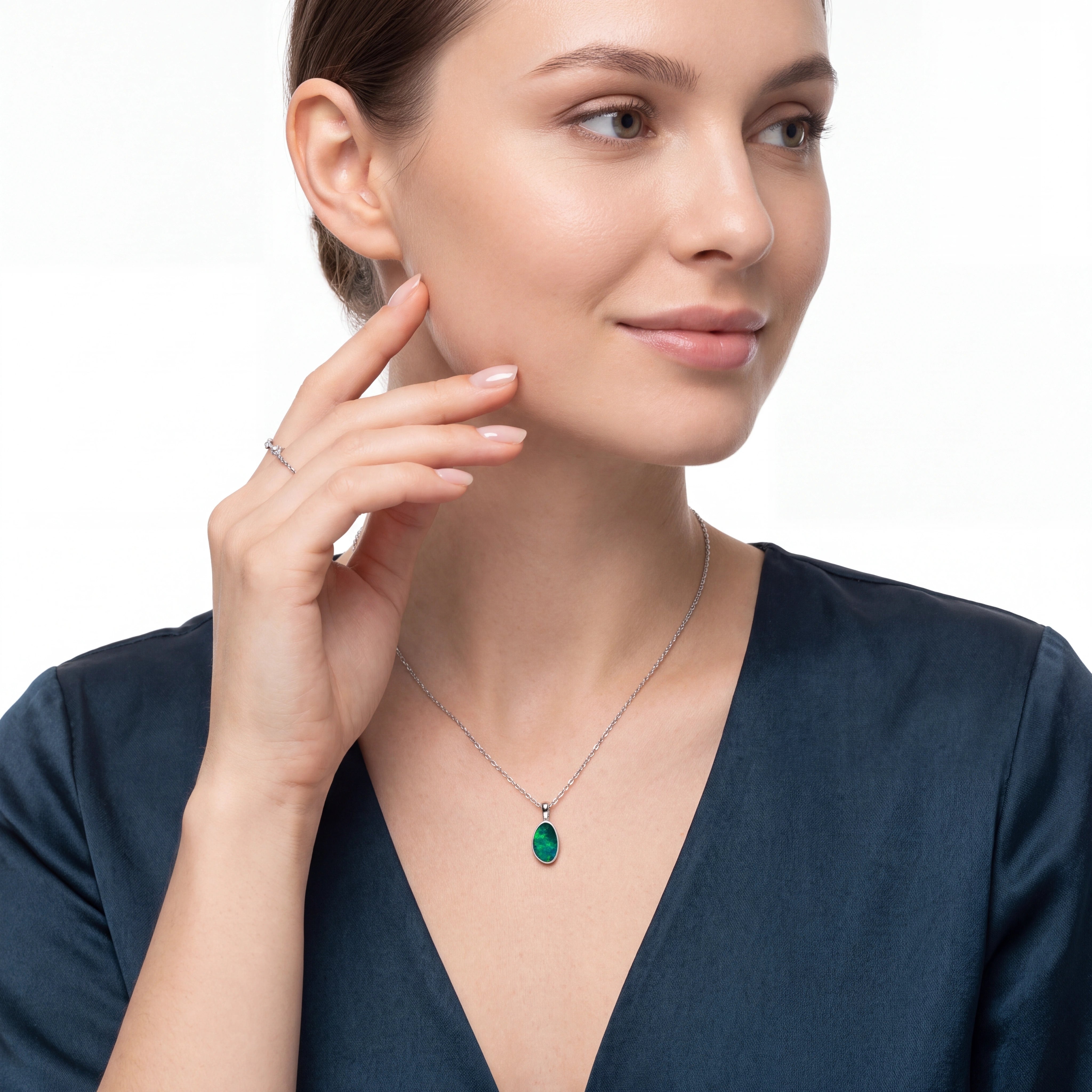 Australian Doublet Opal Pendant Set in 925 Sterling Silver - Green-Blue - Australian Opal Cutters and Pearl Divers