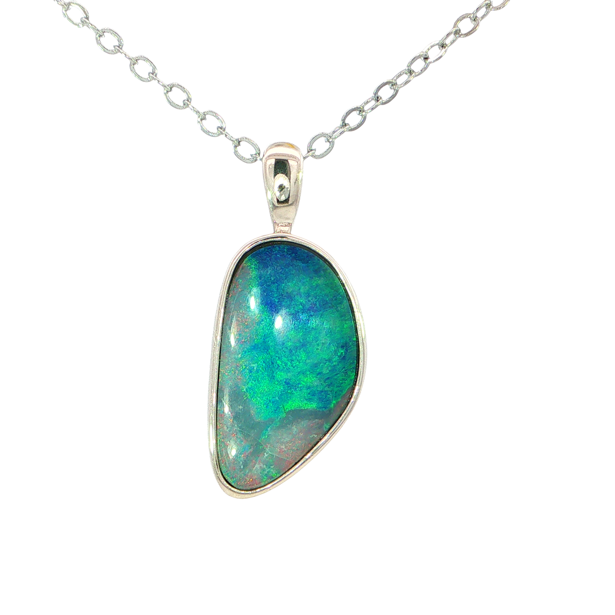 Australian Doublet Opal Pendant set in 925 Sterling Silver - Green - Australian Opal Cutters and Pearl Divers