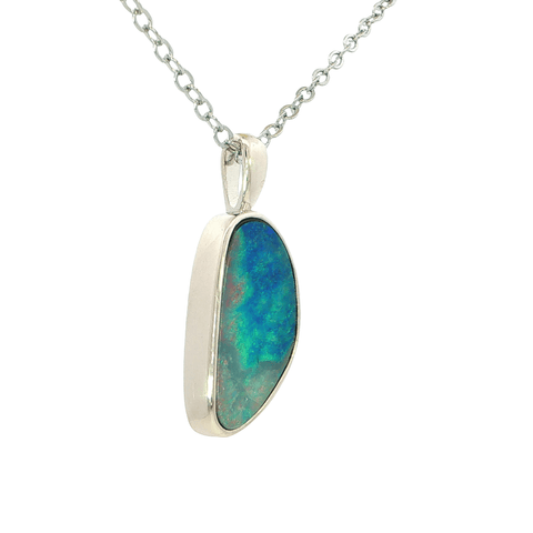 Australian Doublet Opal Pendant set in 925 Sterling Silver - Green - Australian Opal Cutters and Pearl Divers