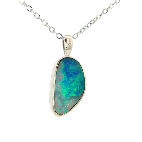 Australian Doublet Opal Pendant set in 925 Sterling Silver - Green - Australian Opal Cutters and Pearl Divers