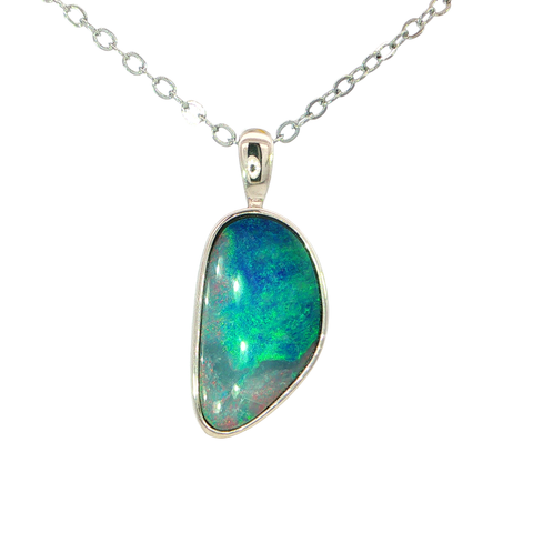Australian Doublet Opal Pendant set in 925 Sterling Silver - Green - Australian Opal Cutters and Pearl Divers