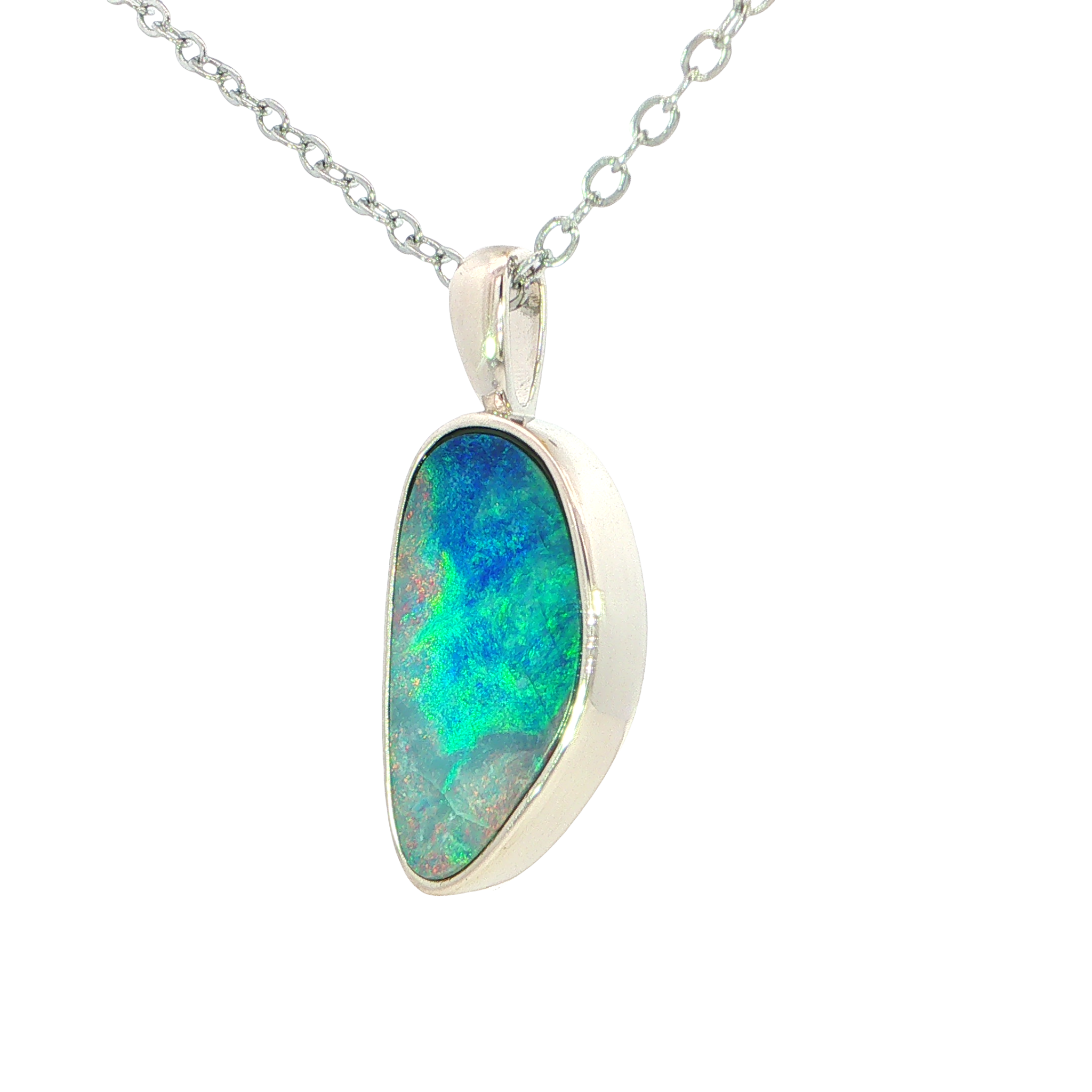 Australian Doublet Opal Pendant set in 925 Sterling Silver - Green - Australian Opal Cutters and Pearl Divers