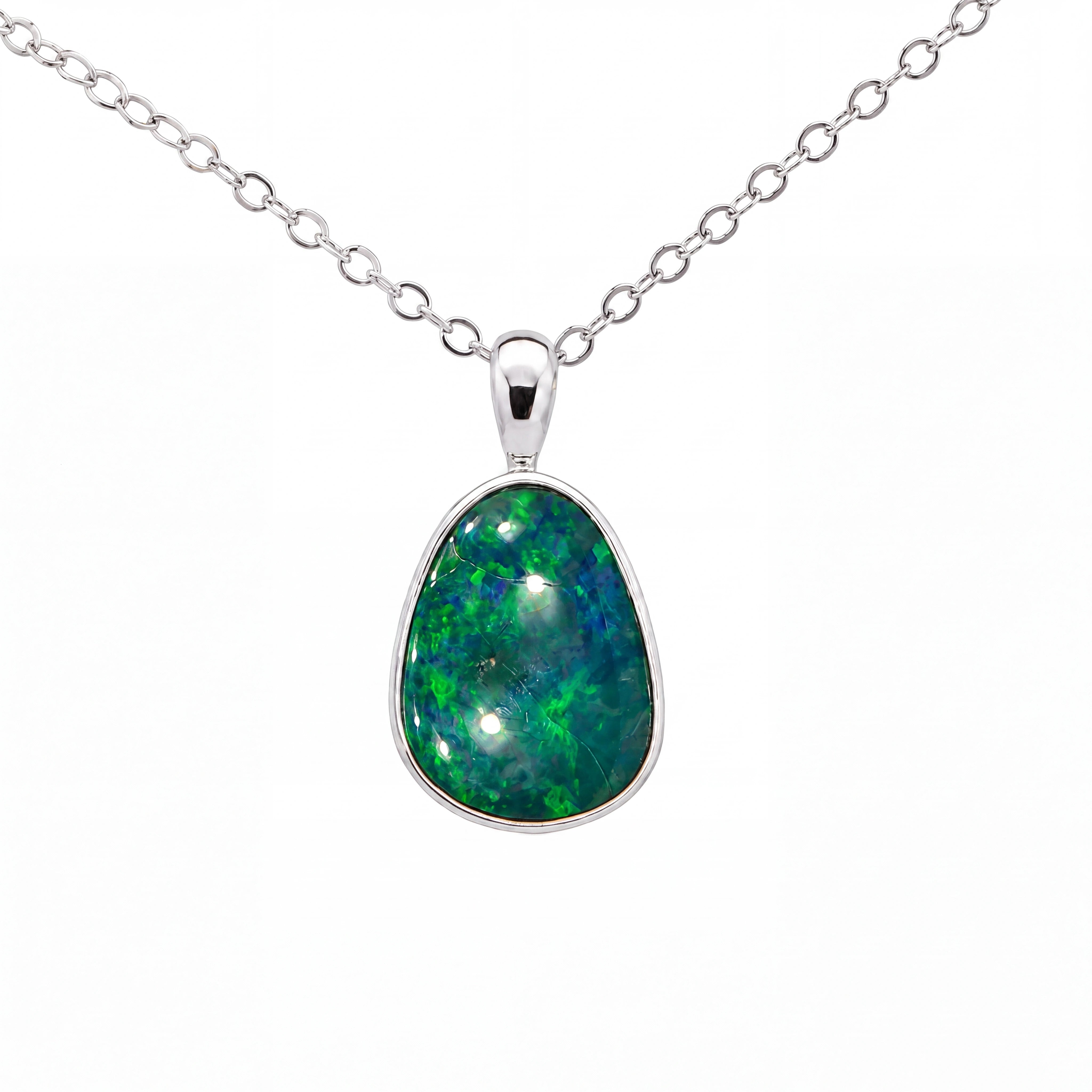 Australian Doublet Opal Pendant set in 925 Sterling Silver - Green-Blue - Australian Opal Cutters and Pearl Divers