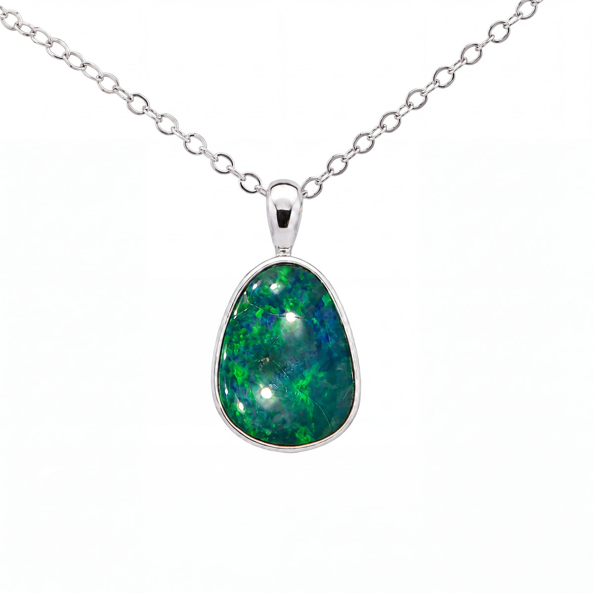 Australian Doublet Opal Pendant set in 925 Sterling Silver - Green-Blue - Australian Opal Cutters and Pearl Divers