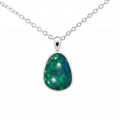 Australian Doublet Opal Pendant set in 925 Sterling Silver - Green-Blue - Australian Opal Cutters and Pearl Divers