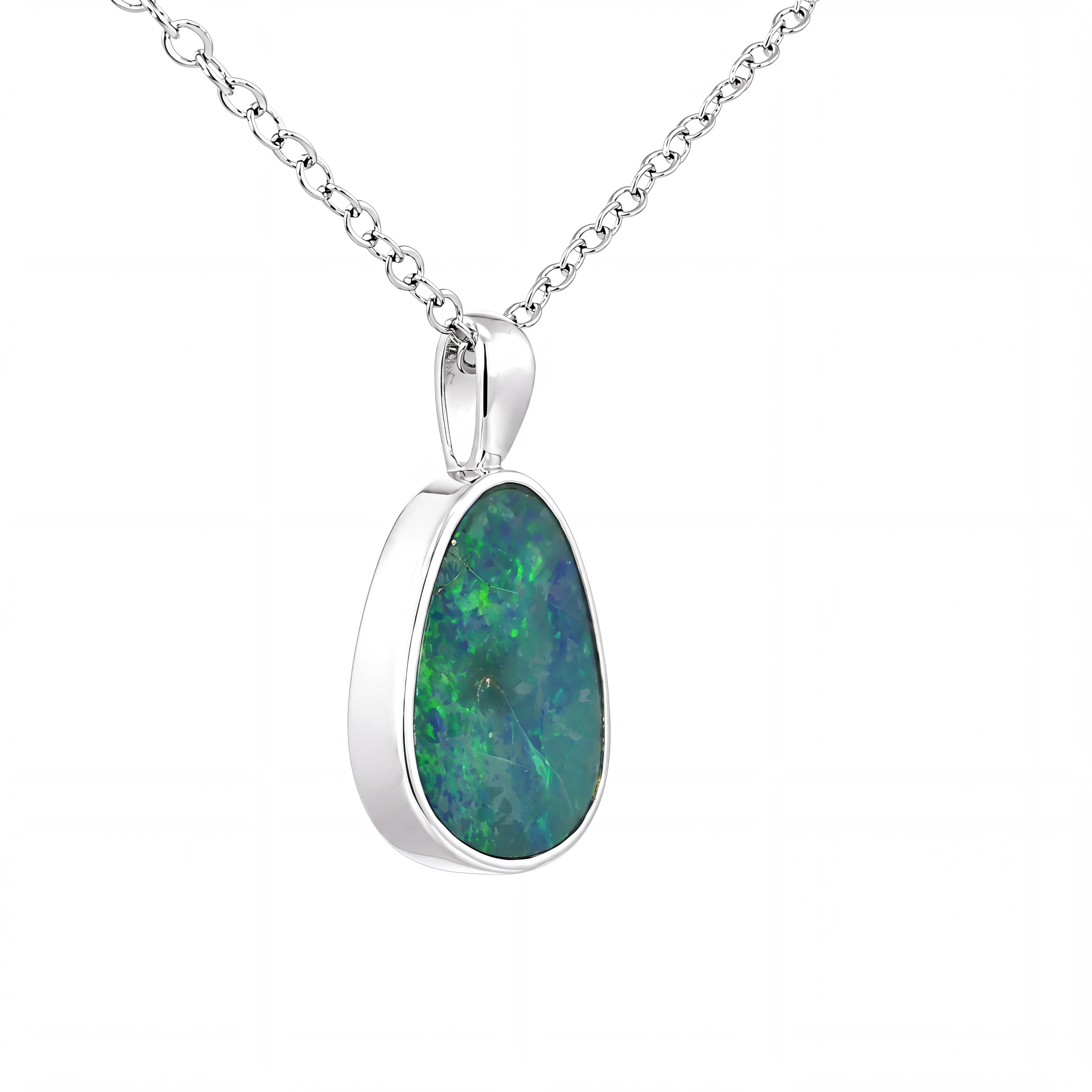 Australian Doublet Opal Pendant set in 925 Sterling Silver - Green-Blue - Australian Opal Cutters and Pearl Divers